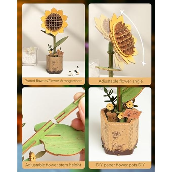 3D PUZZLE FLOWERS WOODEN MODEL KITS FOR ADULTS TO BUILD, ARTIFICIAL FLOWERS FOR DECORATION, HOME DECOR ACCESSORIES LIVING ROOM, GIFTS FOR WOMEN ON VALENTINE'S DAY, FLOWER BOUQUET TW011 - Image 3